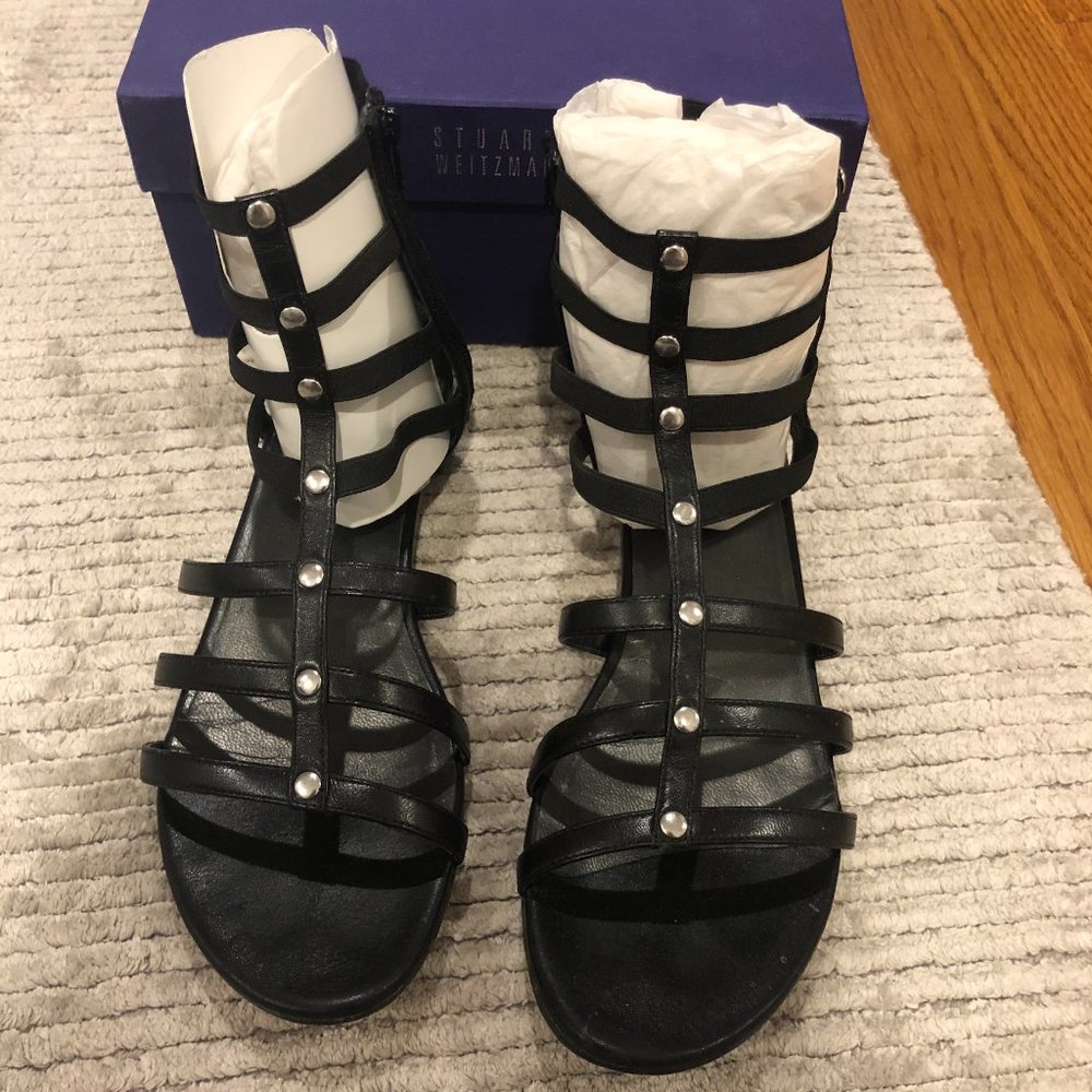 Stuart Weitzman Caesar Black Gladiator Sandals